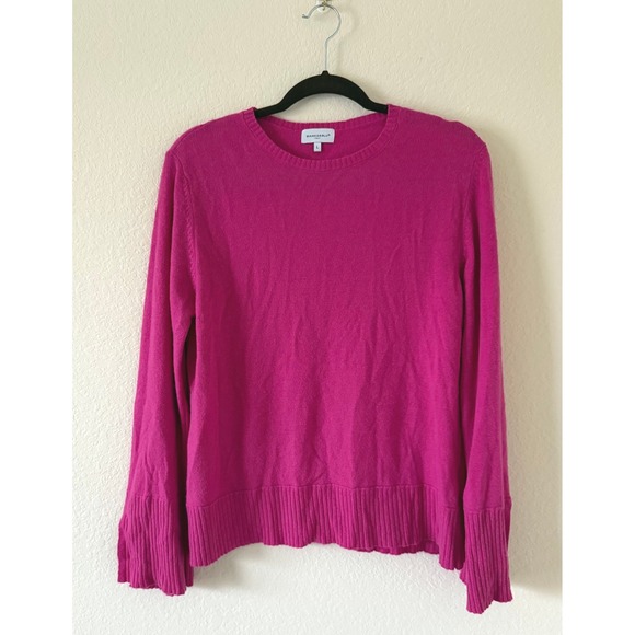 Bianco Blu Sweaters - Bianco Blu Italy Women's Pink Crew Neck Long Sleeve Split Hem Sweater Size L